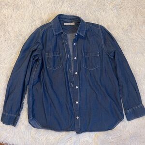 From Japan | Blue Denim Button Up Shirt | White Buttons | Thin Light Weight